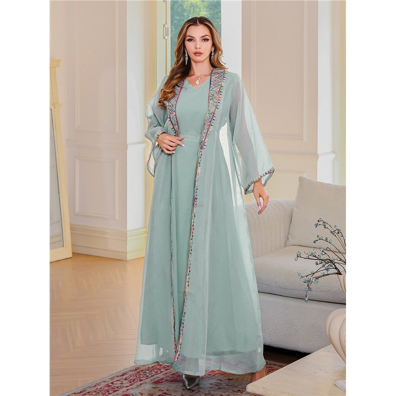 Embroidered Mesh Long Sleeve Dress