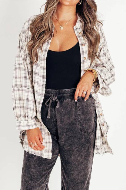 Women's Mineral Washed Button Down Plaid Flannel Shirt