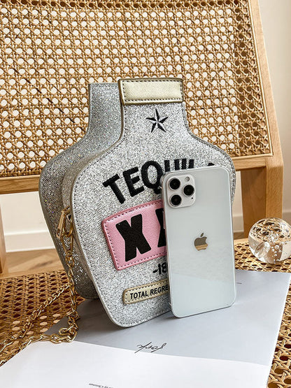 Chains Geometric Letter Print Sequined Zipper Crossbody Bags