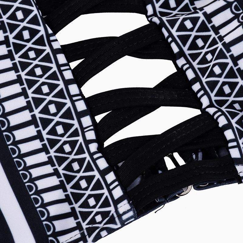 New Black And White Color Matching Retro Pattern Sexy Swimsuit Bikini