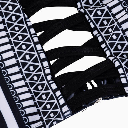 New Black And White Color Matching Retro Pattern Sexy Swimsuit Bikini