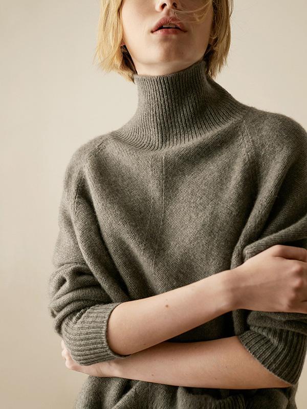 Casual Knitting Solid Color High-Neck Sweater Tops