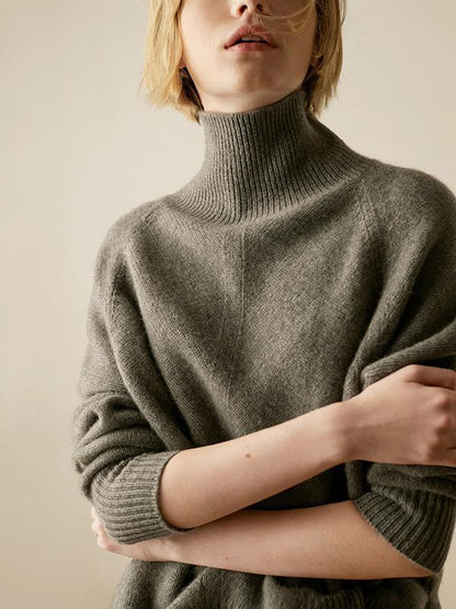 Casual Knitting Solid Color High-Neck Sweater Tops