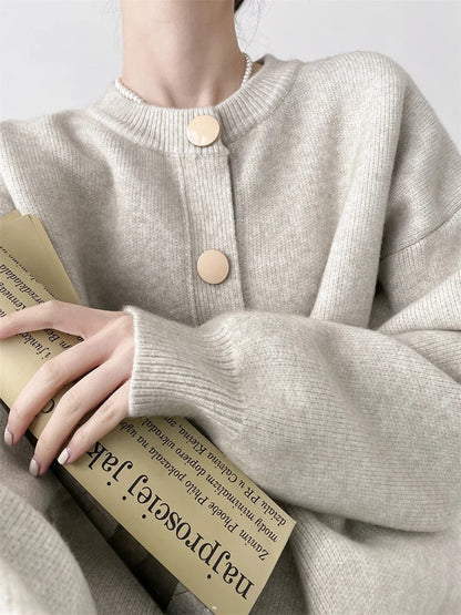 Women Cardigans Sweater O-Neck Autumn Winter Knitted Loose Cardigans Solid Single Breasted Womens Sweaters