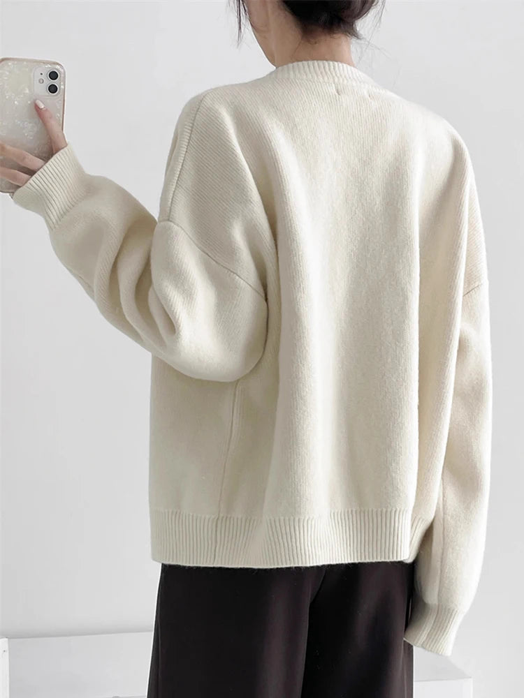 Women Cardigans Sweater O-Neck Autumn Winter Knitted Loose Cardigans Solid Single Breasted Womens Sweaters
