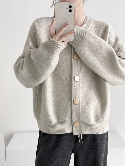 Women Cardigans Sweater O-Neck Autumn Winter Knitted Loose Cardigans Solid Single Breasted Womens Sweaters