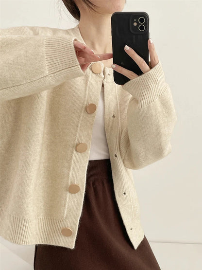 Women Cardigans Sweater O-Neck Autumn Winter Knitted Loose Cardigans Solid Single Breasted Womens Sweaters