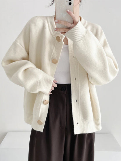 Women Cardigans Sweater O-Neck Autumn Winter Knitted Loose Cardigans Solid Single Breasted Womens Sweaters