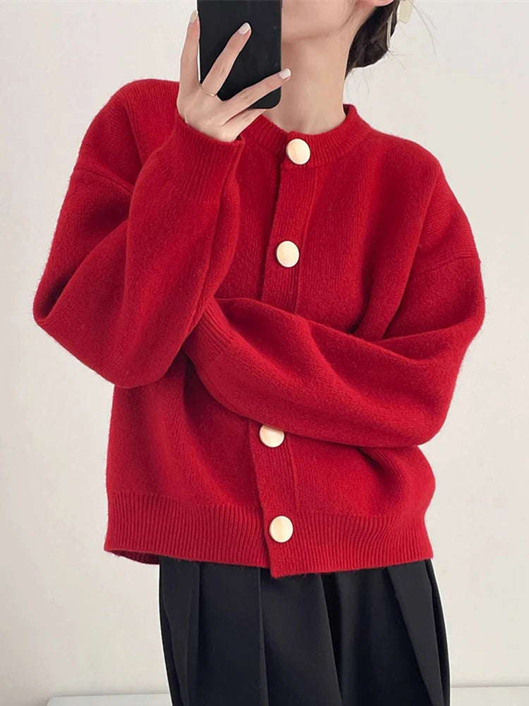 Women Cardigans Sweater O-Neck Autumn Winter Knitted Loose Cardigans Solid Single Breasted Womens Sweaters