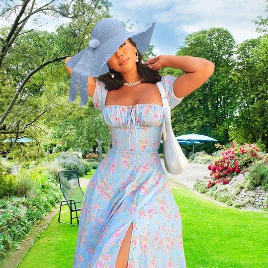 Amazon European And American Women'S Clothing 2024 New Small Fresh Floral Slim Fit Slit European And American Camisole Dress For