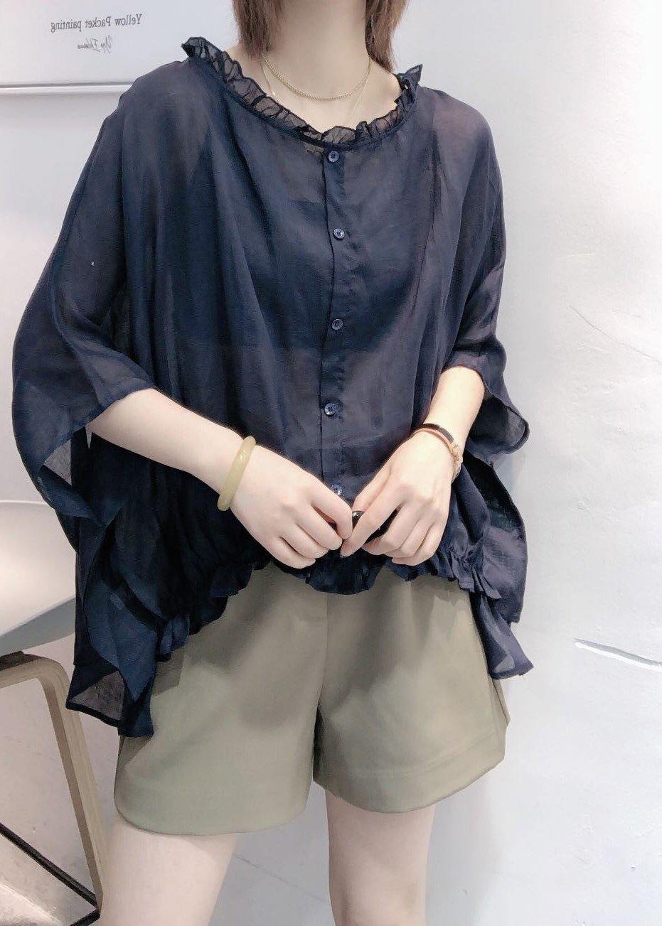 Purple Tops Ruffles Trim Half Sleeve Shirts Blouse Plus Size