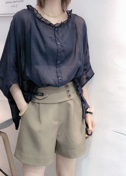Purple Tops Ruffles Trim Half Sleeve Shirts Blouse Plus Size