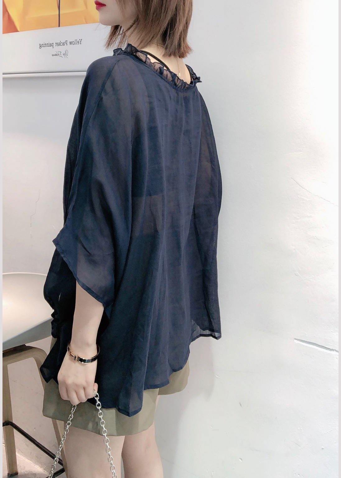 Purple Tops Ruffles Trim Half Sleeve Shirts Blouse Plus Size
