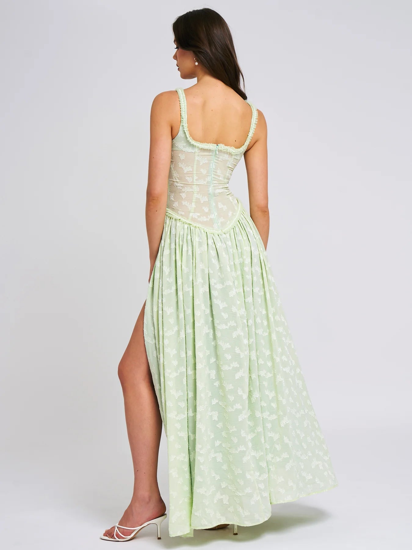Lace Maxi Dress With Square Neckline And Slit