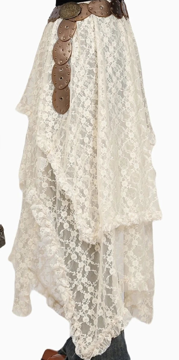 Asymmetrical Lace Skirts Women Summer Clothing Soft All-Match Chic Streetwear Y2K Trendy Korean Style Loose Ladies Party Faldas