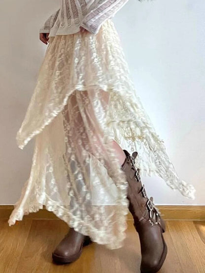 Asymmetrical Lace Skirts Women Summer Clothing Soft All-Match Chic Streetwear Y2K Trendy Korean Style Loose Ladies Party Faldas
