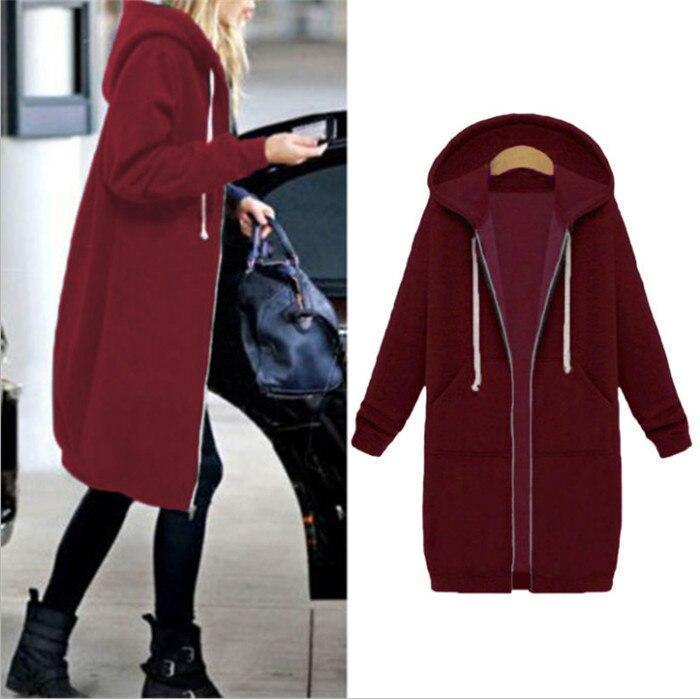 Autumn Winte Women Casual Long Zipper Hooded Jacket Hoodies Sweatshirt Vintage Plus Size 5Xl Pink Outwear Hoody Coat Clothing