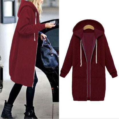 Autumn Winte Women Casual Long Zipper Hooded Jacket Hoodies Sweatshirt Vintage Plus Size 5Xl Pink Outwear Hoody Coat Clothing