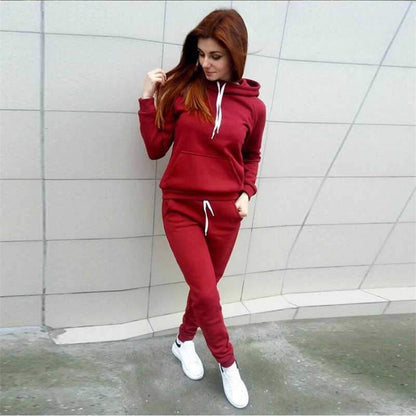 Autumn Winter Suit Casual  Women'S Suit Loose Patchwork Hoodies And Long Pants 2 Pcs  Lantern Sleeve Big Size Female Sets