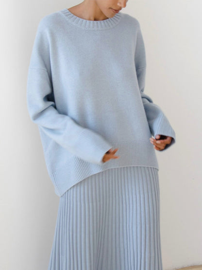 Knit Sweater And Pleated Skirt Set Soft