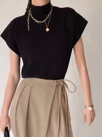 Mock Neck Knit Top Sleeveless Black Soft Knit