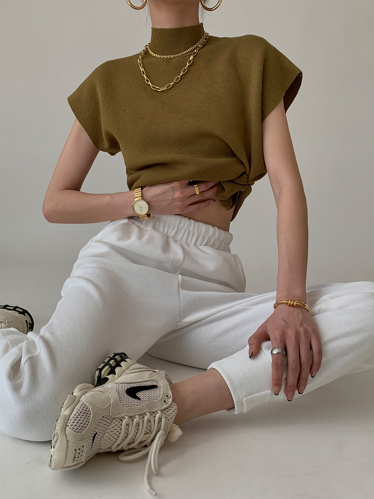 Mock Neck Knit Top Sleeveless Black Soft Knit