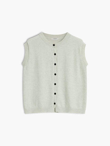 Knit Vest Button Front Sleeveless Cardigan
