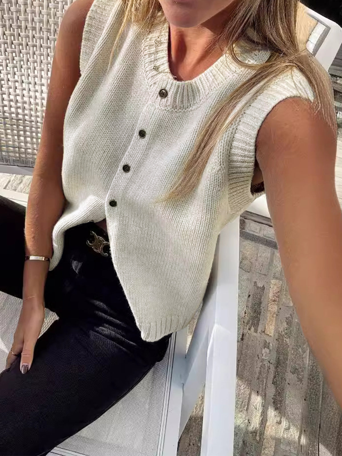 Knit Vest Button Front Sleeveless Cardigan