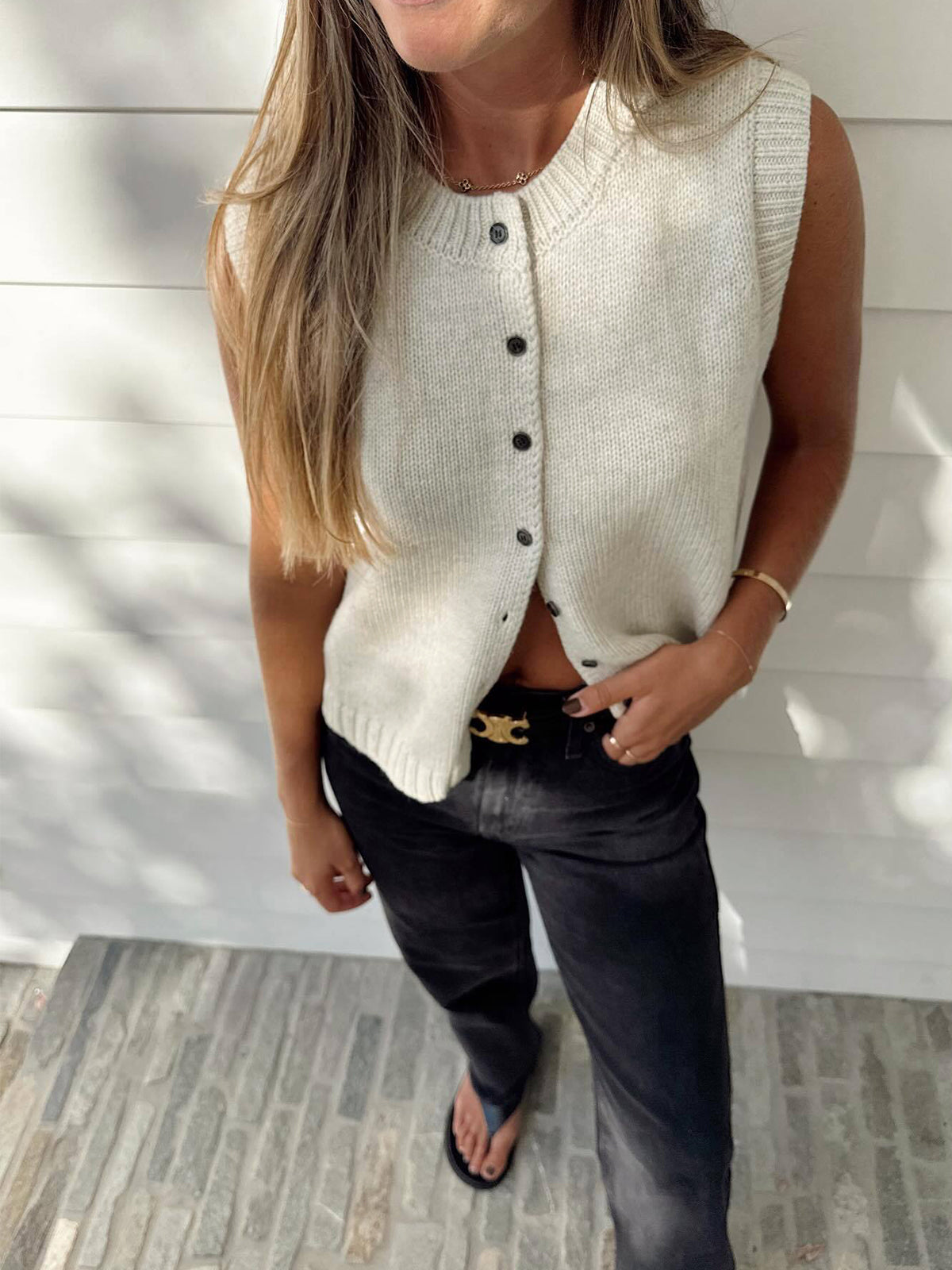 Knit Vest Button Front Sleeveless Cardigan