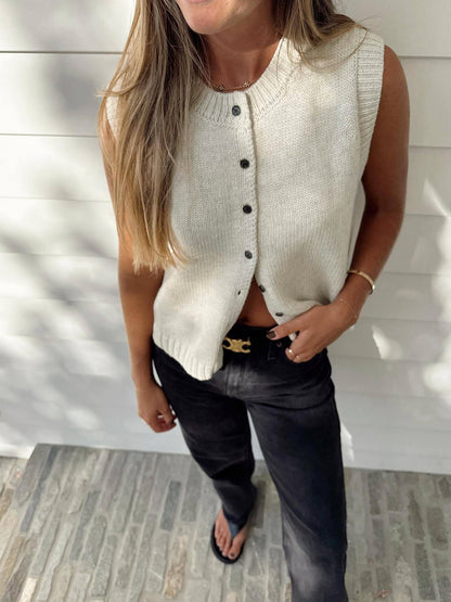 Knit Vest Button Front Sleeveless Cardigan