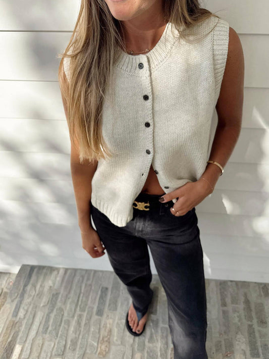 Knit Vest Button Front Sleeveless Cardigan