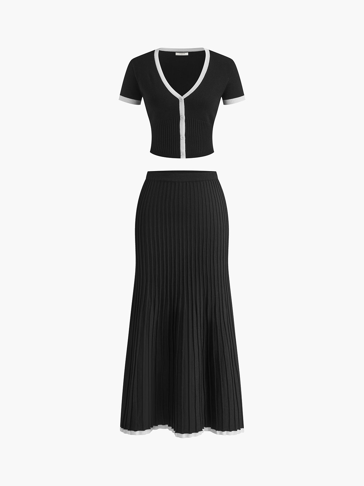 Ribbed Knit Crop Top And Pleated Midi Skirt Set