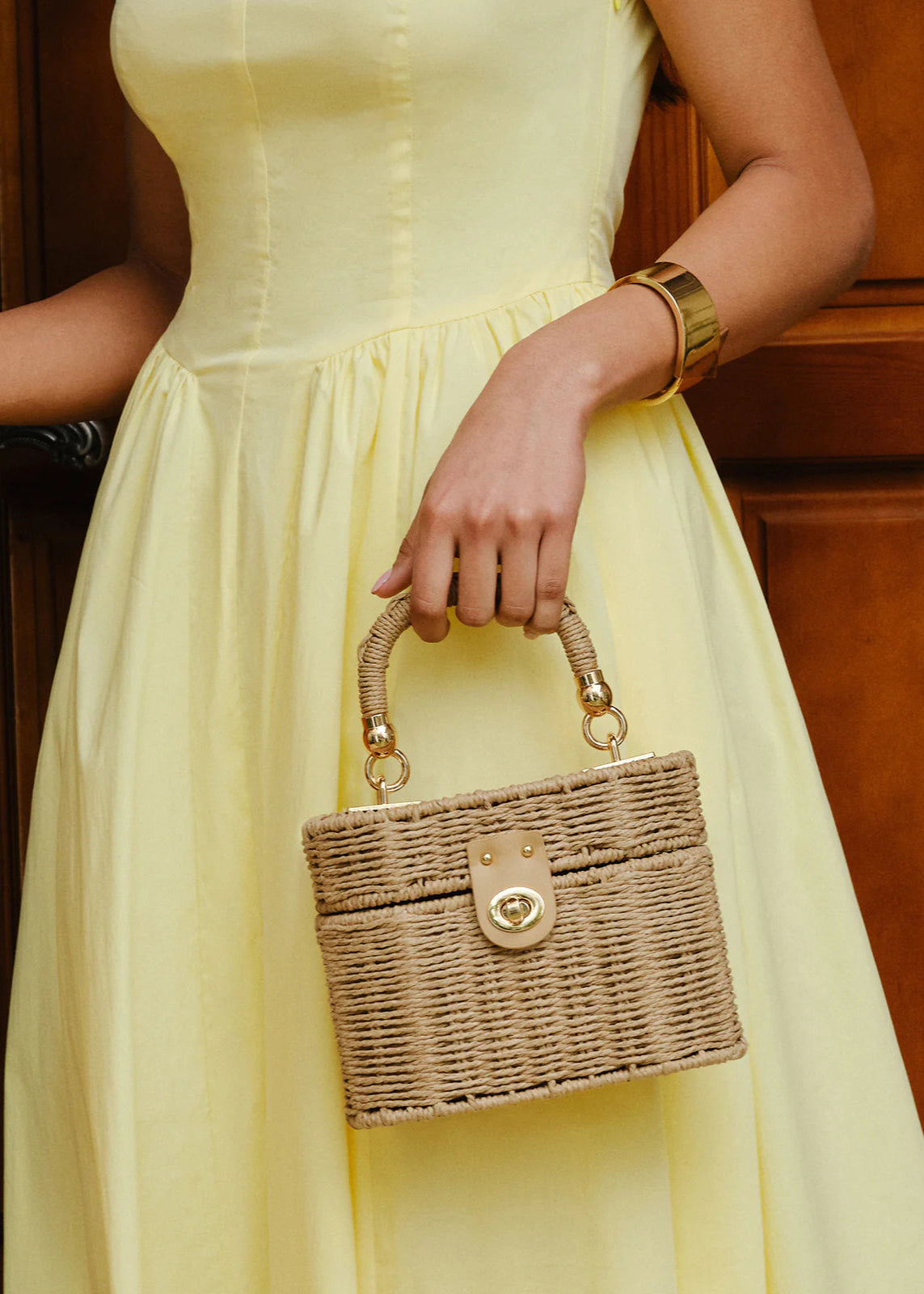 Straw Mini Top Handle Bag With Twist Lock