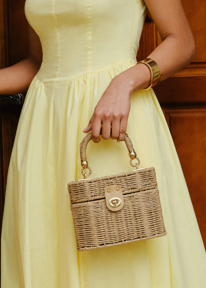 Straw Mini Top Handle Bag With Twist Lock