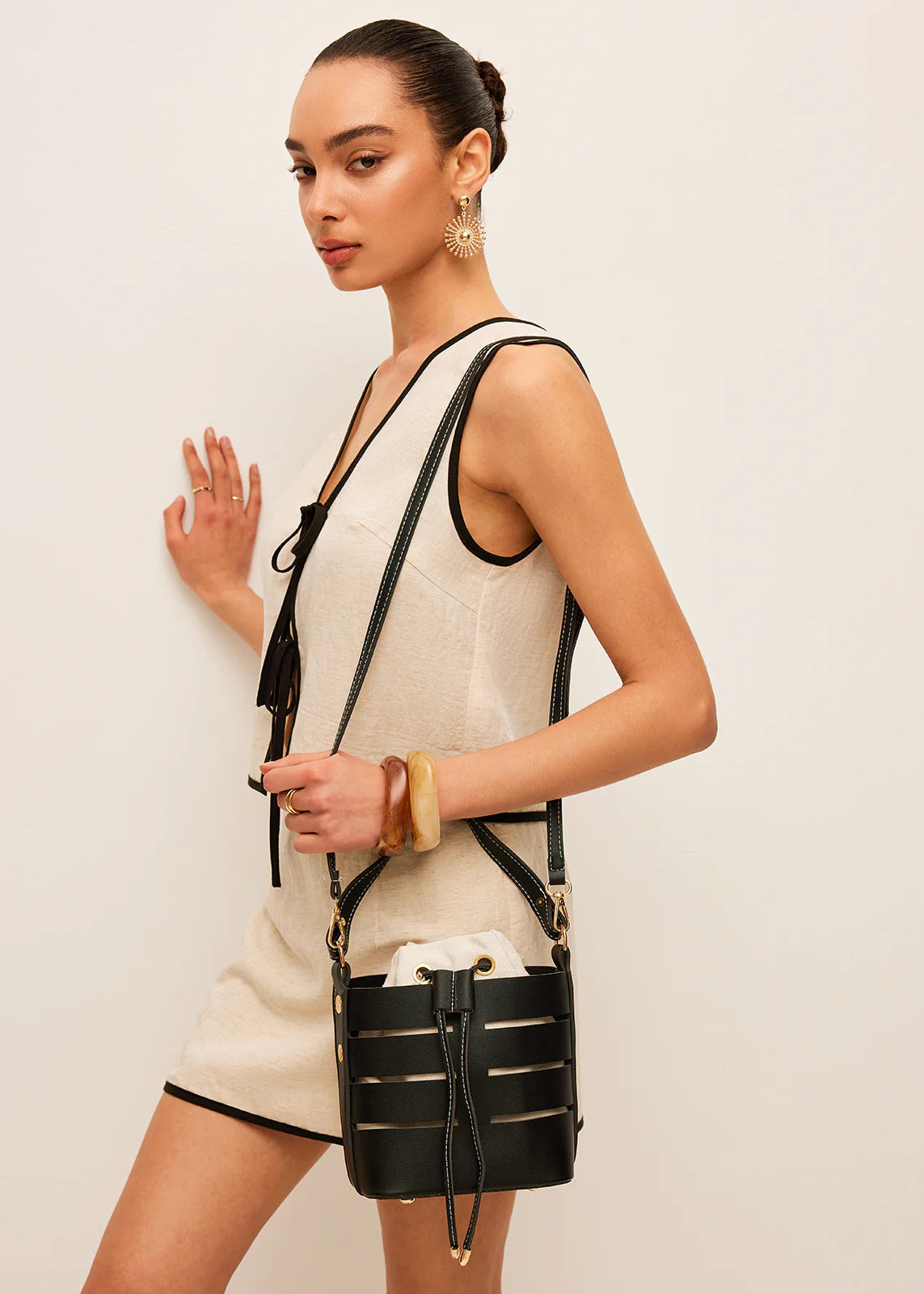 Structured Bucket Bag with Canvas Pouch