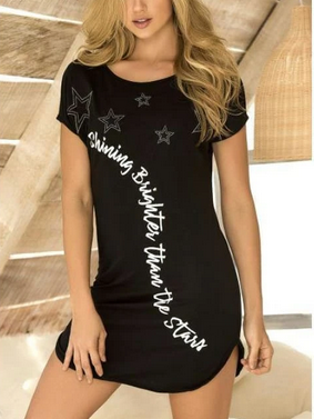 Black Letter Print Sleep Dress