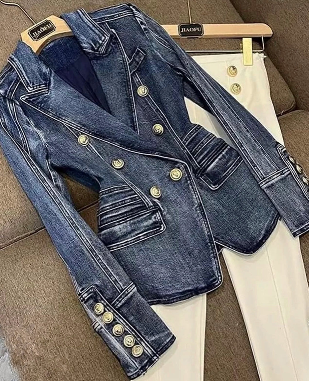 Margot Denim Double-Breasted Blazer