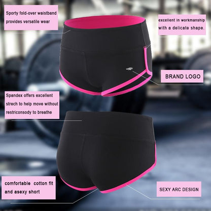 Besgo Sexy Exercise Shorts Women Slim Mini Length Fold-Over Waistband Pilates Running Yoga Shorts Push Up Sports Clothing