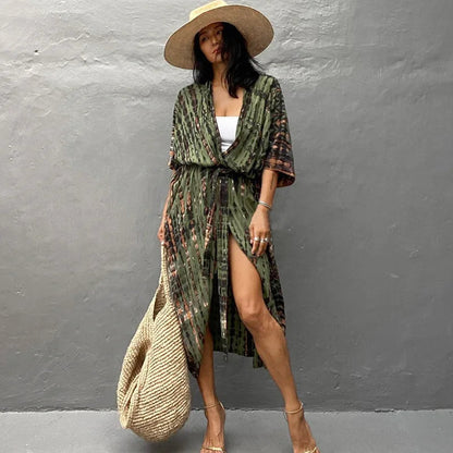 Beach Cover Ups For Swimwear Women Black Tie Dye Kimono Swimsuit Cape Summer Dress 2022 Beachwear Outfits Sales