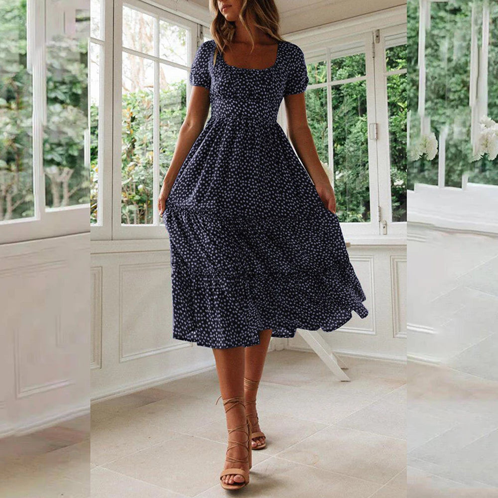 Beach Floral Dress For Women Clothing 2024 Summer Vacation Casual Short Sleeve Slim Fit Long Dress Female Sexy Bohemian Dress
