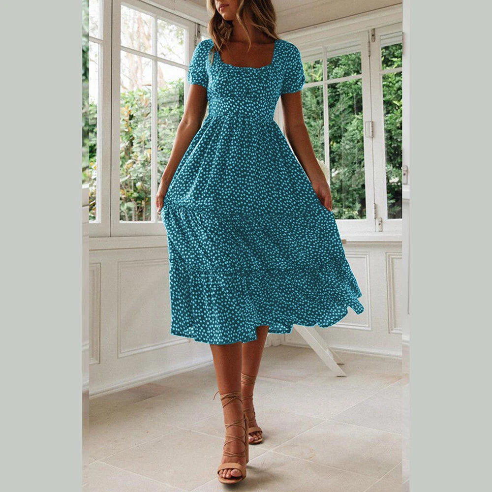 Beach Floral Dress For Women Clothing 2024 Summer Vacation Casual Short Sleeve Slim Fit Long Dress Female Sexy Bohemian Dress