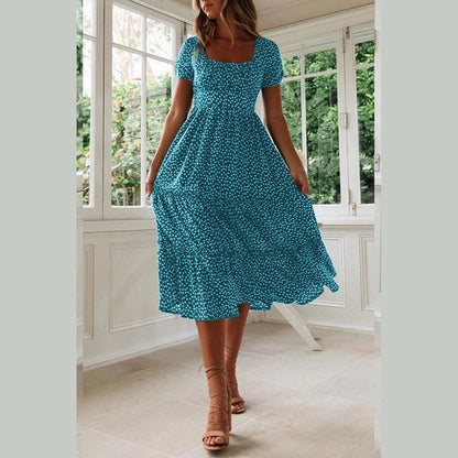 Beach Floral Dress For Women Clothing 2024 Summer Vacation Casual Short Sleeve Slim Fit Long Dress Female Sexy Bohemian Dress