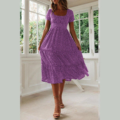 Beach Floral Dress For Women Clothing 2024 Summer Vacation Casual Short Sleeve Slim Fit Long Dress Female Sexy Bohemian Dress