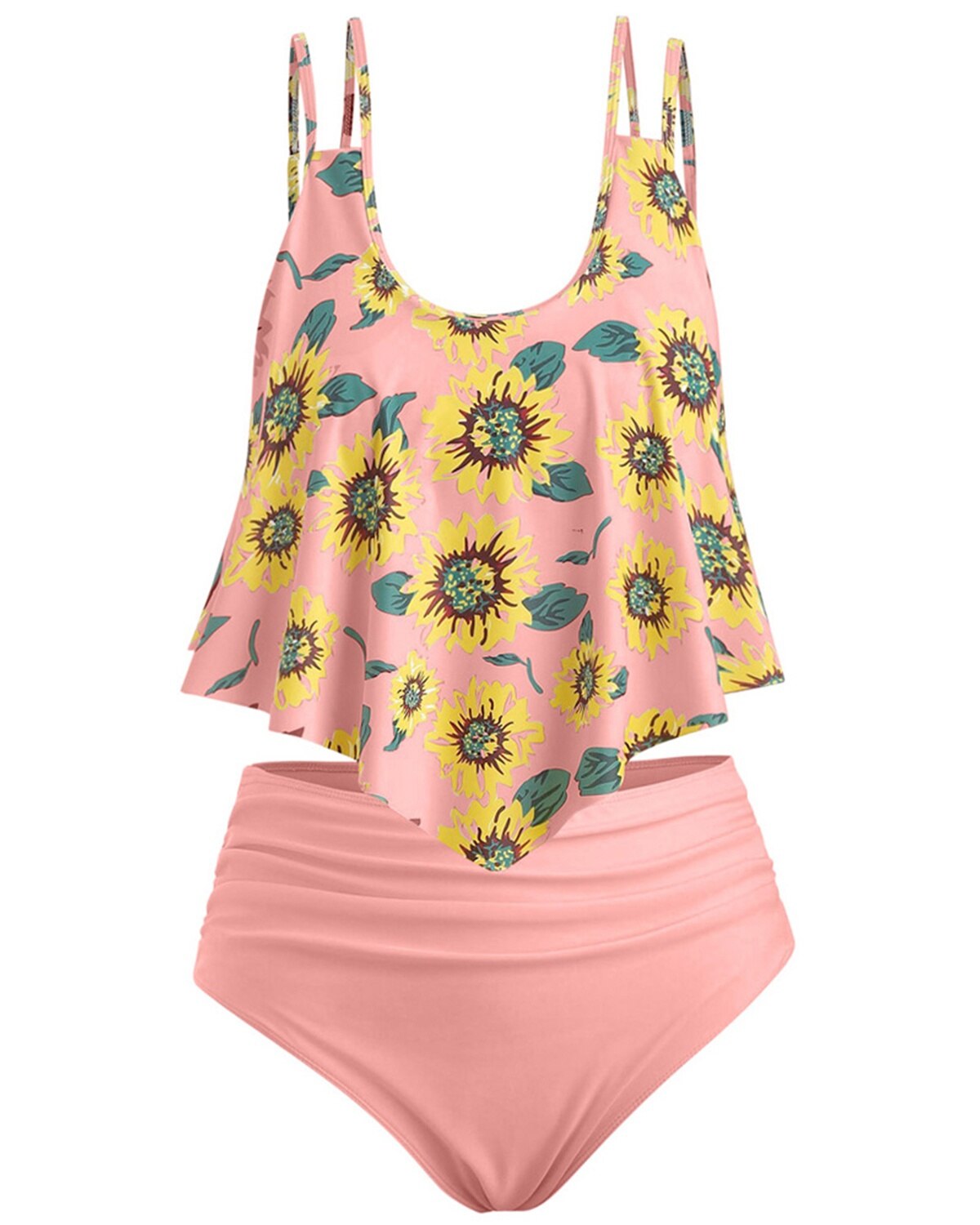 Summer High Waist Sunflower Print Split Swimsuit