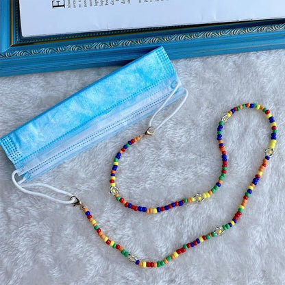 Bohemian Colorful Beaded Face Mask Holder Chain Rainbow Flower Eyeglass Necklace 77He