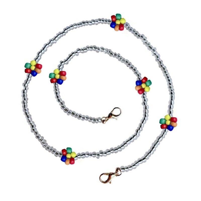 Bohemian Colorful Beaded Face Mask Holder Chain Rainbow Flower Eyeglass Necklace 77He