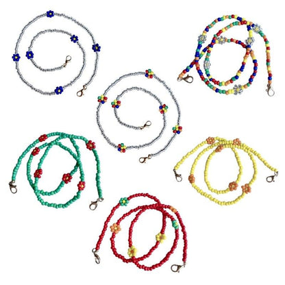 Bohemian Colorful Beaded Face Mask Holder Chain Rainbow Flower Eyeglass Necklace 77He