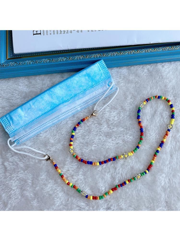 Bohemian Colorful Beaded Face Mask Holder Chain Rainbow Flower Eyeglass Necklace 77He
