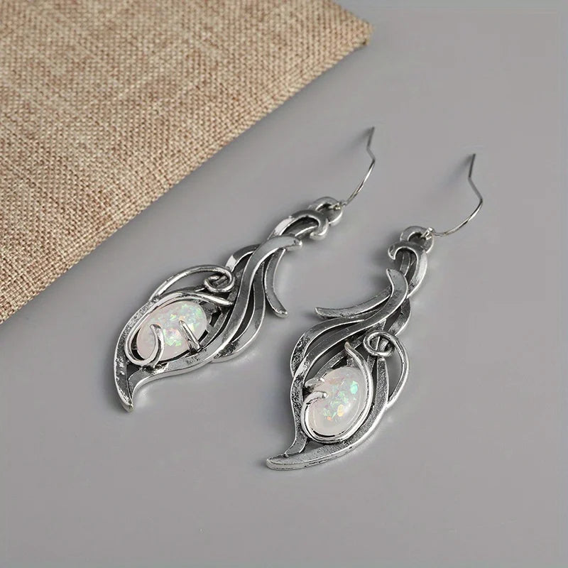 Bohemian Opal Dangle Earrings - Elegant Silver Plated Jewelry Forholidays And Special Occasions