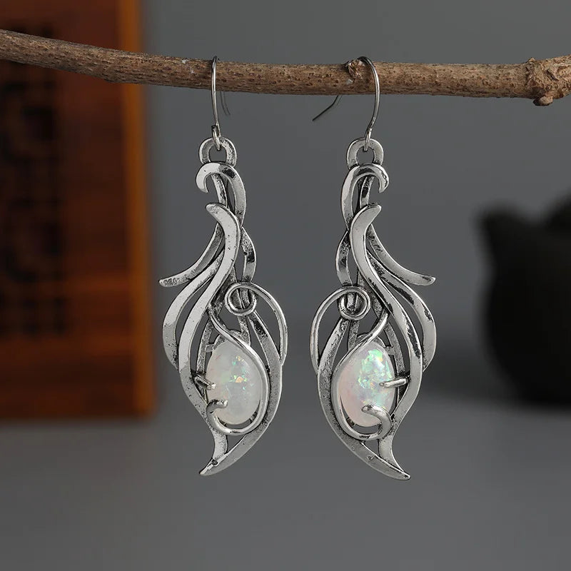 Bohemian Opal Dangle Earrings - Elegant Silver Plated Jewelry Forholidays And Special Occasions